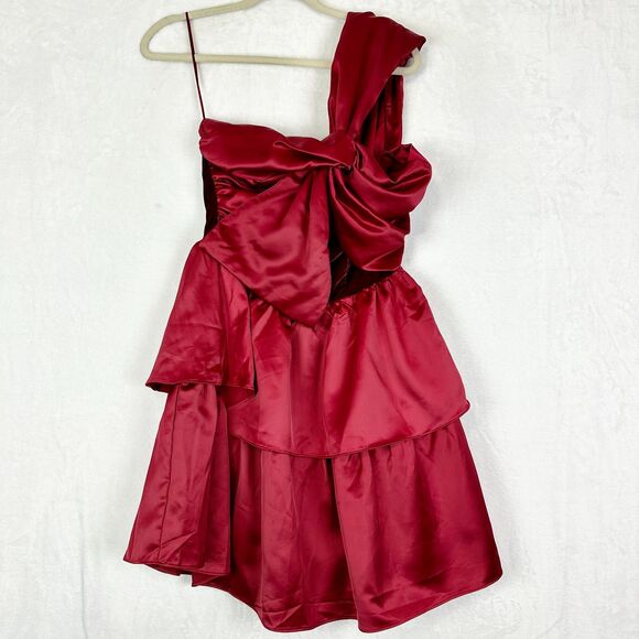 Endless Rose One Shoulder Satin Mini Dress Size Large NEW Burgundy Velvet - Picture 3 of 8